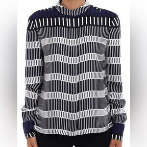 NWOT Silk Striped Black and White Women's Blouse 14